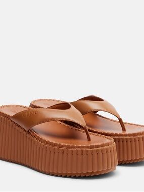 Chloé Tan Leather Platform Thong Sandals
